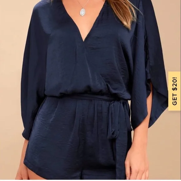 Lulu's Navy Blue Satin Romper— Large— NWT - Picture 2 of 5